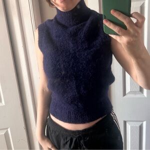 Frank & Oak Dark Blue Sleeveless Turtleneck Wool Sweater